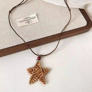 Handcrafted Star Pendant Necklace - Brown